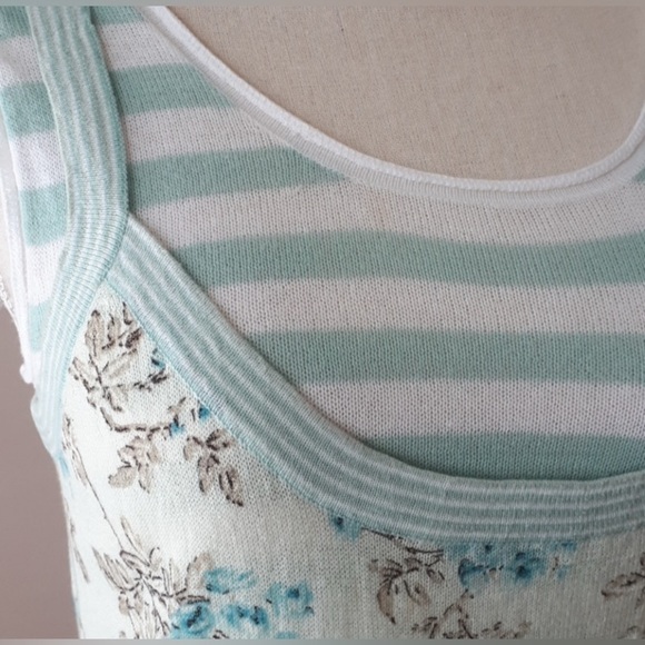 Essentials Antwerp Floral & Striped Tank Top - Blue and Cream - Picture 4 of 5